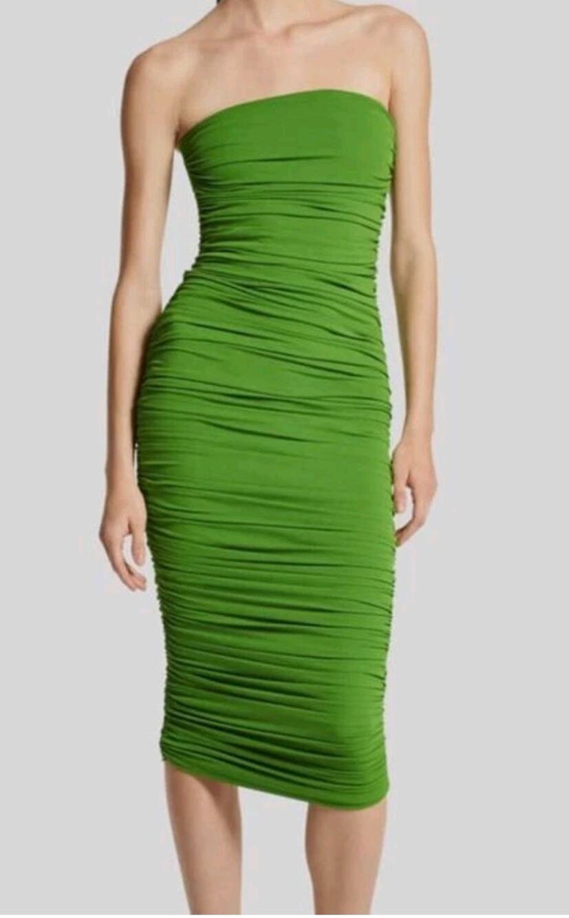 Michael Kors Collection Green Shirred Strapless Dress NWT